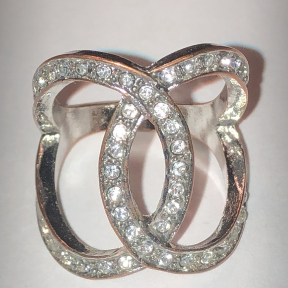 Jewelry - Size 7 Silver Tone CZ Rhinestone Open Boho Statement Ring